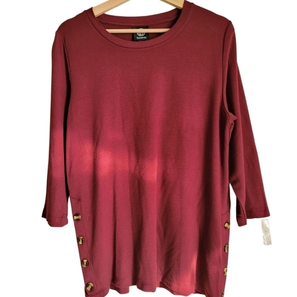 NWT Nordstrom Bobeau Fleece Side Button Pullover Dark Red Top in Size L - Picture 1 of 8
